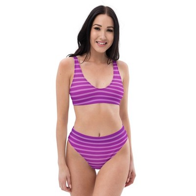 High Waist Bikini Damen Lila Gestreift | Sustainable Swimwear Set | Push Up