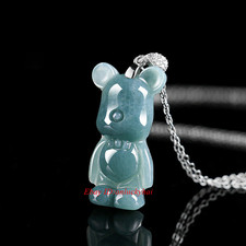 Myanmar Jadeite Bear Pendant Necklace Real Jewelry Burmese Jade 925 Silver