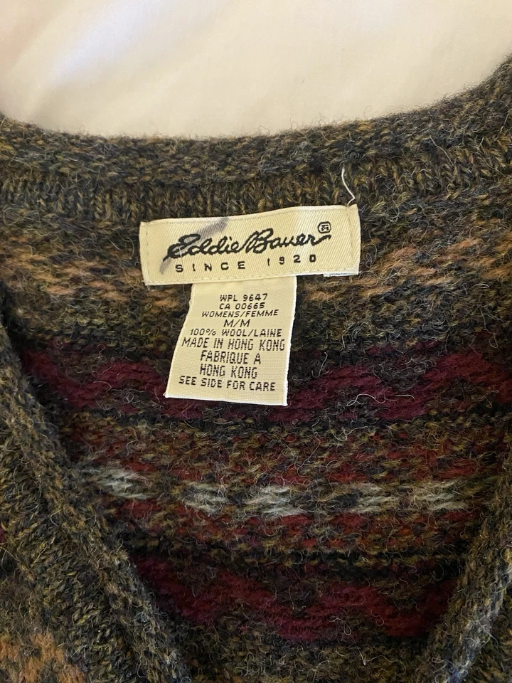 Chaleco Suéter Eddie Bauer Vintage Para Mujer Talla Mediana 100% Lana Botón Suroeste Foto 3 de 4
