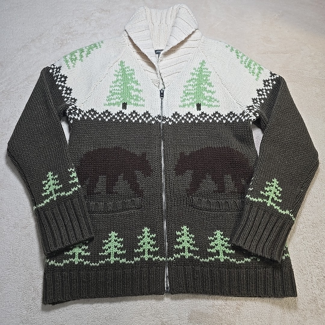 Eddie Bauer Woman's Full Zip Cardigan Bear Pine Tree Wool Blend Sweater Size S