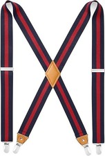 Suspenders for Men X-Back 1.4" Adjustable Elastic Suspender Braces Navy  Red