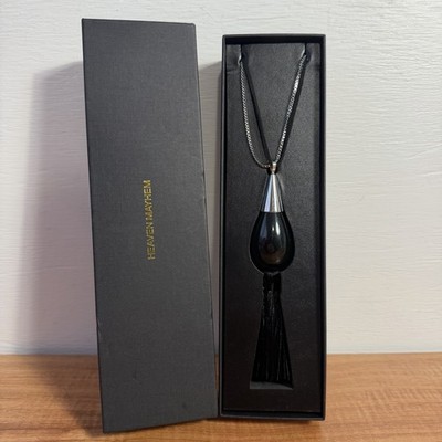 Heaven Mayhem Marlowe Tassel Necklace Silver Black Pendant RRP $219