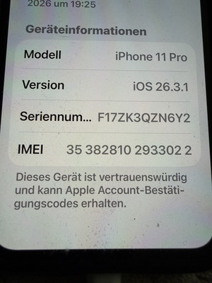 Apple iPhone 11 Pro 64GB Grau Ohne Simlock iOS 26.3.1 Gebraucht