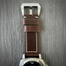 Dark Brown Leather Watch Strap Band For Panerai PAM 24mm Lug Watches