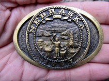 Vtg NEBRASKA Belt Buckle 1982 Registered Heritage State SEAL Brass RARE VG 
