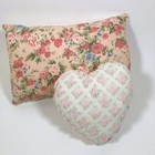 Pair of Chenille Shabby Small Accent Pillows Heart Floral Cottagecore Pink Green