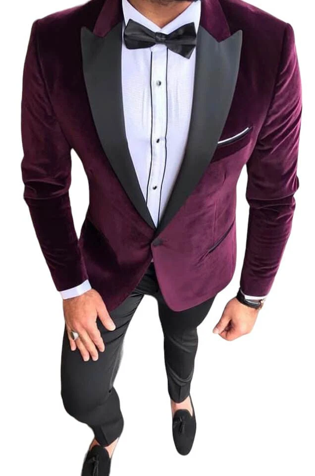 De Diseño Rojo Burdeos Terciopelo Fumar Hochzeitanzug Traje Entallado Ajustado - Imagen 3 de 4