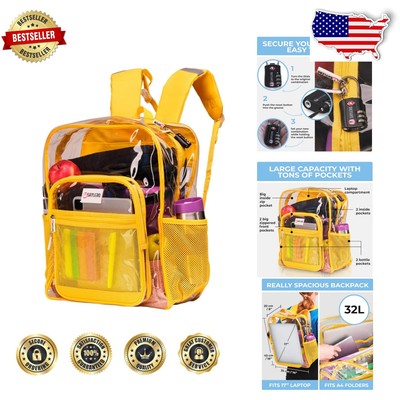 Reflective Clear Backpack with Expandable Pockets - TSA Approved 32L Travel Bag