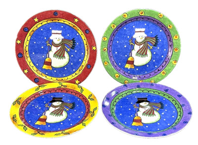 Set of 4 Sango Sweet Shoppe Christmas by Sue Zipkin Salad/Dessert Plates Snowman