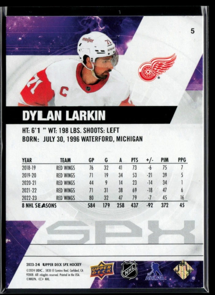 2023-24 SPx #5 Dylan Larkin 258/299 - Image 2 of 2
