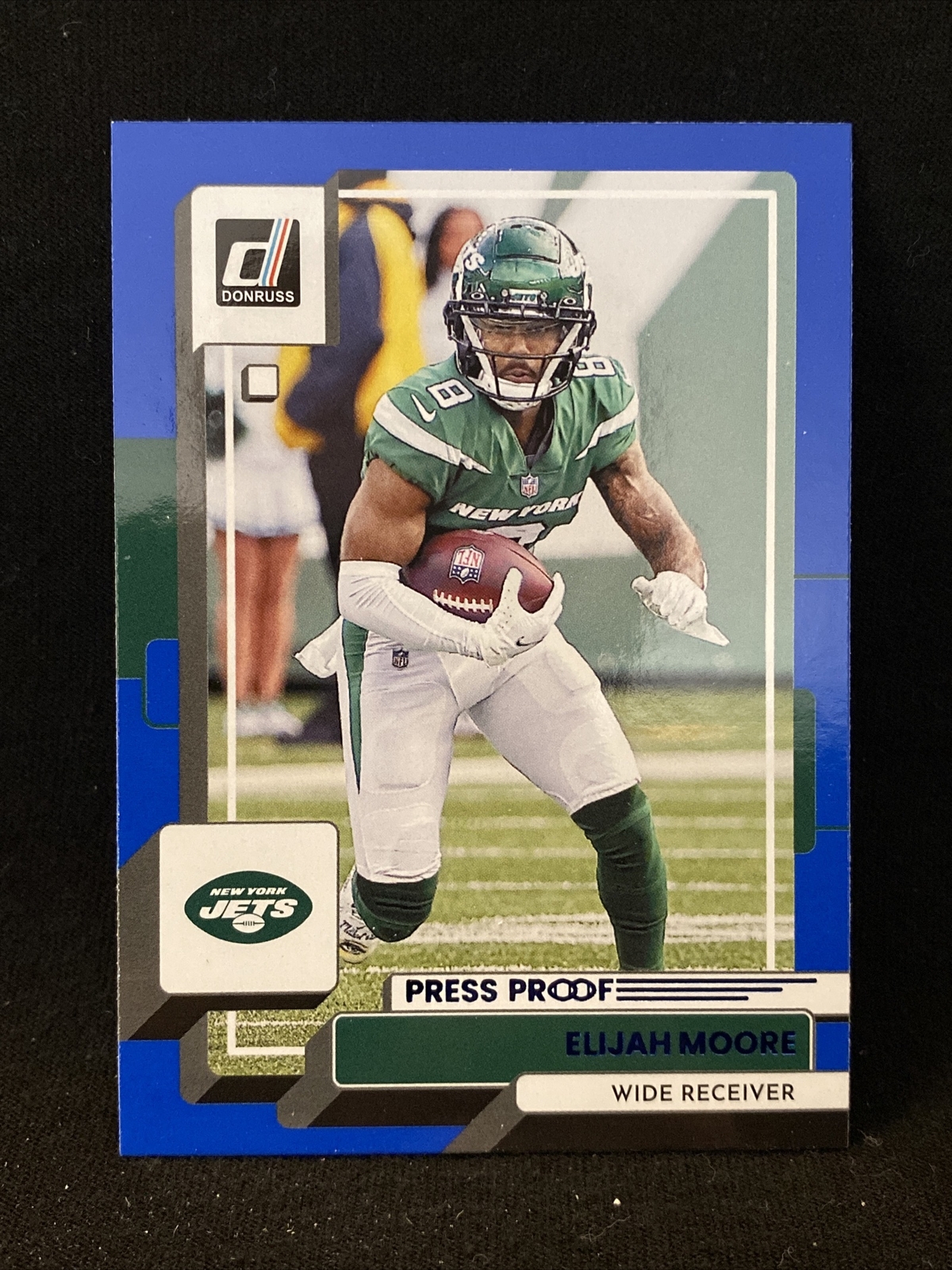 2022 Panini Donruss Football Blue PRESS PROOF Elijah Moore 140 New York Jets