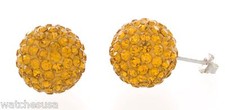 Sterling Silver Gold Sparkling Crystal 12 mm Round Ball Stud Earrings
