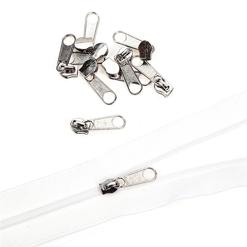 3#/5# Zipper Pullers 10Meters Nylon Sewing Fastener Closed White 10x Pull Heads - Image 2 of 4