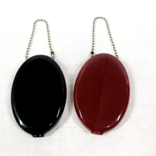2 Vintage Quikoin Squeeze Coin Pouch Blank Red Black 1980s with Chain New