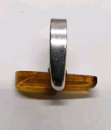 sterling silver and amber modernist ring, size 6.5-7, 6.69 grams - Picture 4 of 8