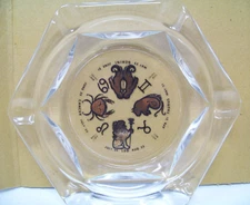 Vtg Clear Glass Ashtray Large Hexagon 6 Slot Cigarette Cigar Astrological Signs