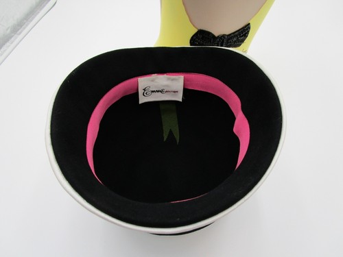 Sombrero de campana vintage EMME BOUTIQUE fieltro negro con aleta de cuero blanco EXCELENTE - Imagen 7 de 9