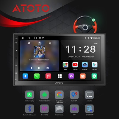 ATOTO Double DIN Car Stereo Drivechat 2G+32G 7'' AndroidSiriusXM Radio WiFi w/RWC