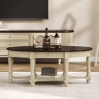 Vintage Oval Coffee Table French Country Accent Table w/ Drawer & Storage Shelf