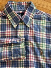 Ralph Lauren Mens Small Cotton Plaid Long Sleeve Button Down Shirt Custom Fit