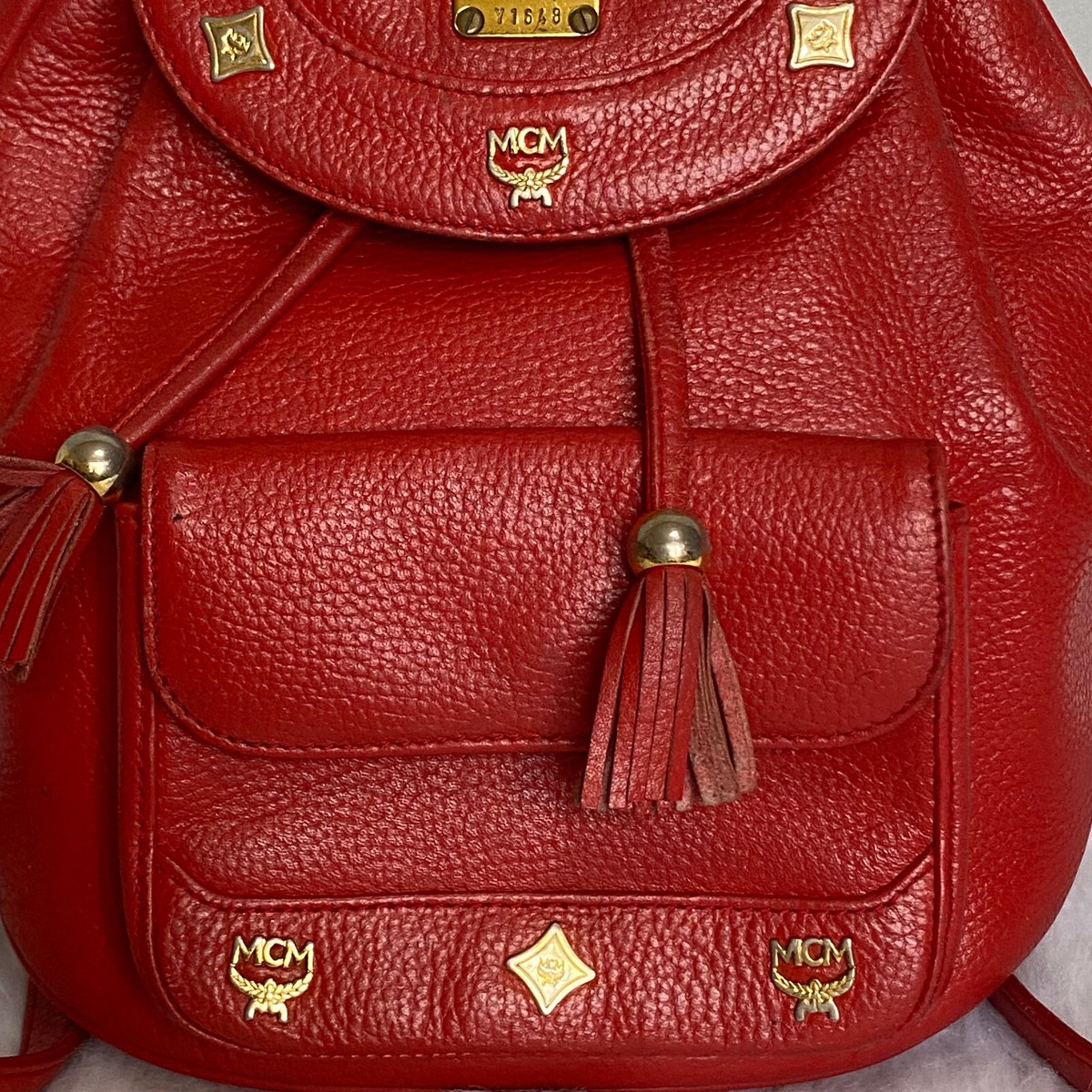 MCM Vintage Red Leather Backpack | eBay