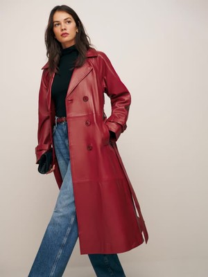 Real Leather Iconic Women Party Wear Coat Elevated Trench Coat Genuine Slim Fit