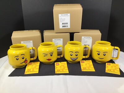 Lego Original Mini Figure Head Yellow Ceramic Mugs Entire Collection 18 oz  NEW