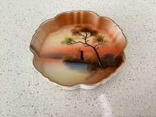 NORITAKE ANTIQUE HAND PAINTED SCALLOPED EDGE BOWL WINDMILL BY THE LAKE