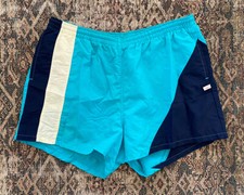 VTG 80s Jantzen Blue Colorblock Lined Swim Trunks XL Aqua Sport Shorts