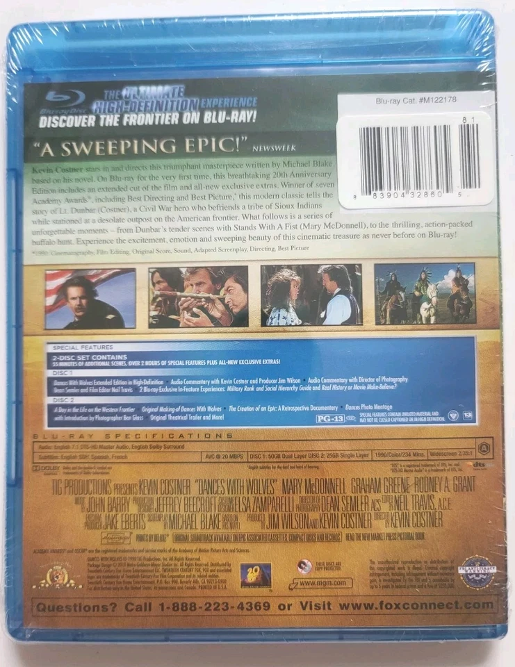 NEW Dances With Wolves DVD Blu-ray Kevin Costner 2 DISCS SEALED Walmart - Image 2 of 3