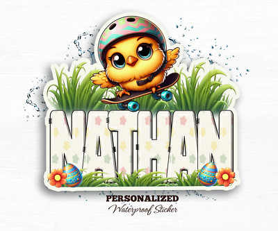 Personalized Skateboard Chick Name Sticker, Easter Vinyl Decal, Cute Kids Gift