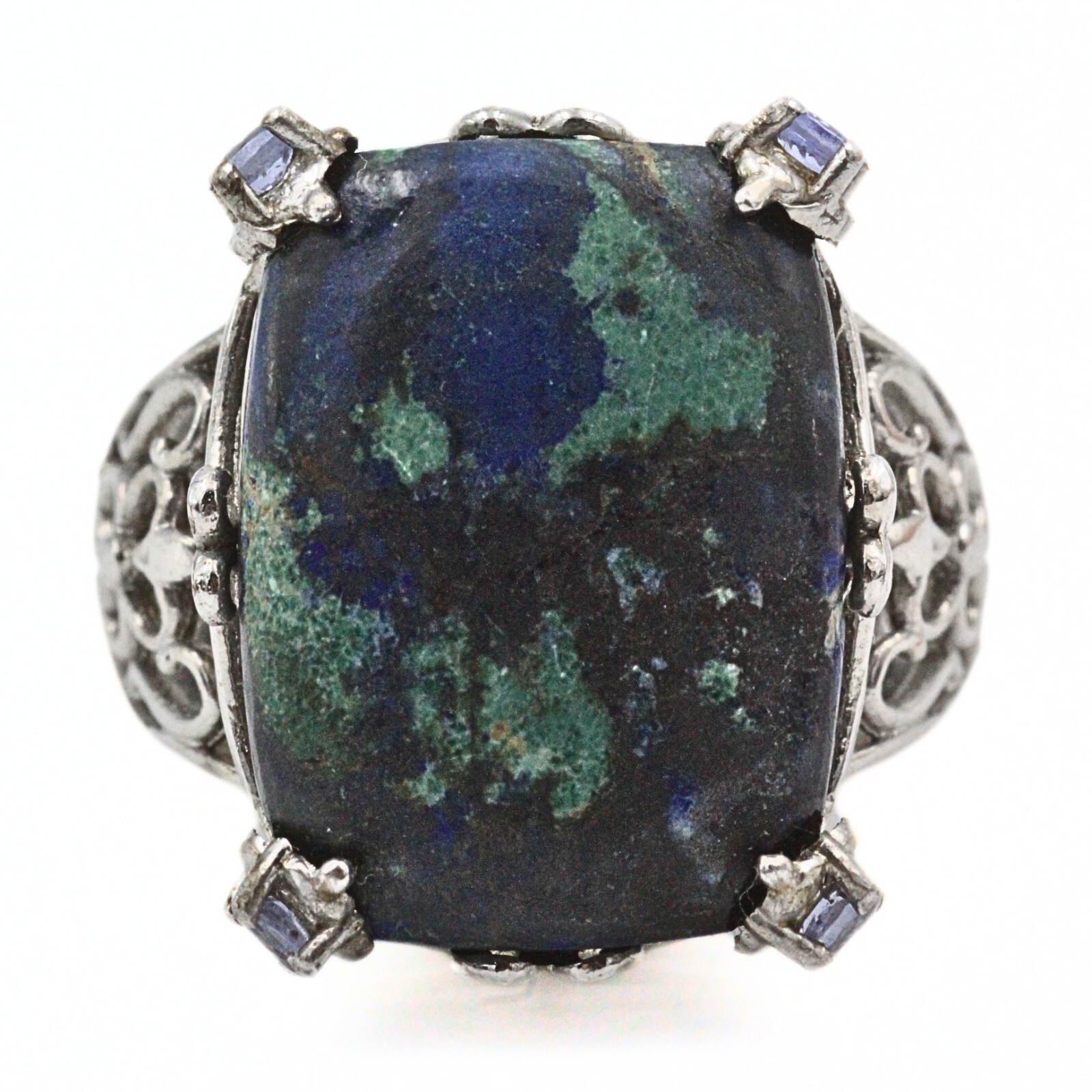 STS Karis Signed Rectangular Massive Turquoise Rh… - image 5