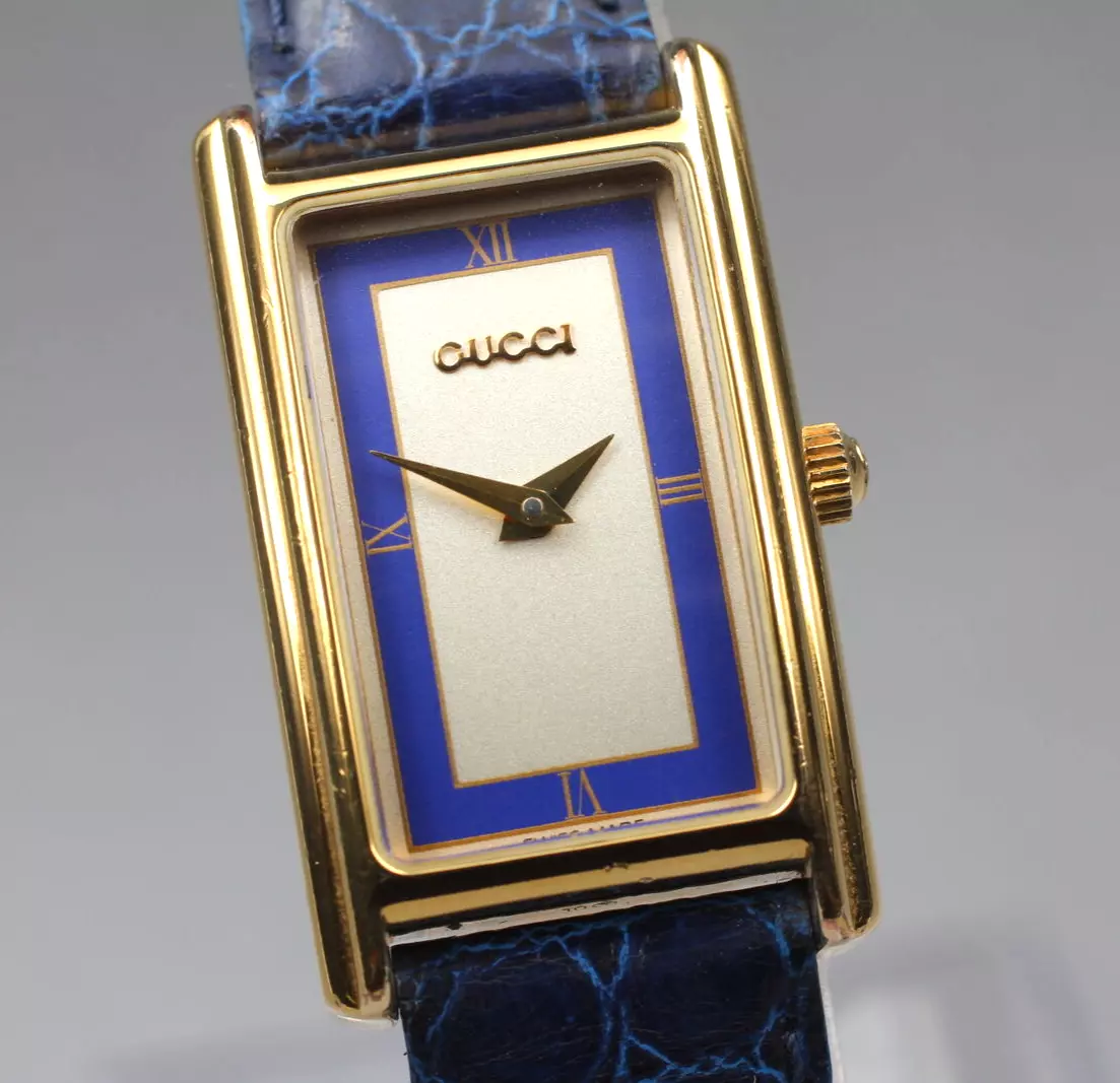 Vintage [Exc+5] GUCCI 2600L Blue Dial Gold Plated Qz Ladies Watch From JAPAN