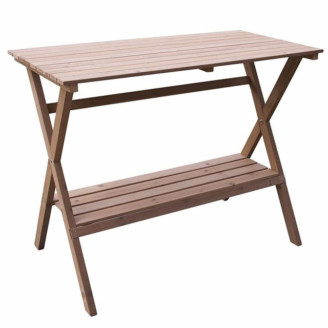 Wood Potting Bench Gardeners Table Indoor Outdoor Storage Shelf