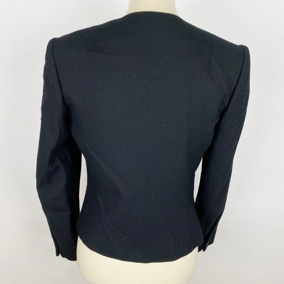 THE VILLAGER Black Pure Wool Short Blazer Jacket Womens Size 8 Vintage - Image 4 of 4