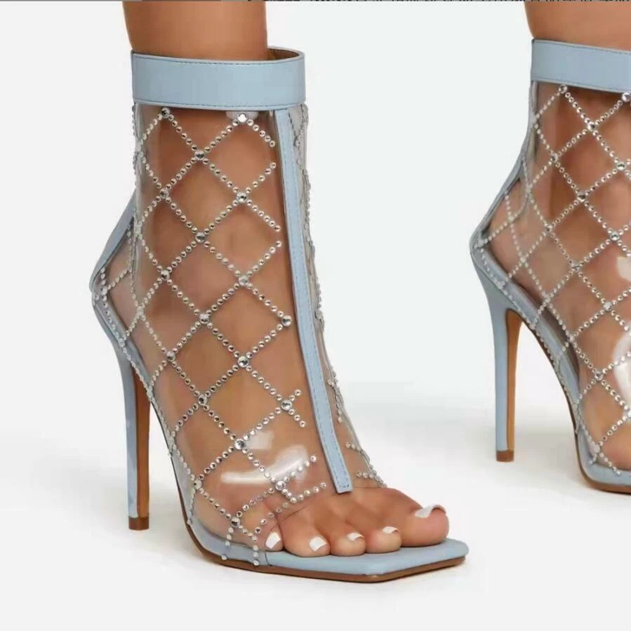 Sexy Womens Transparent High Heels Stilettos Pvc Ankle Boots