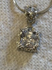 Silver 925 necklace 18  w/ Cubic Zirconia square Pendant Silpada 17grams