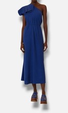 Farm Rio Women's Blue One-Shoulder Linen-Blend Midi-Dress Size M
