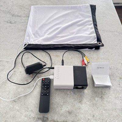 Compact 3000+ Lumens HD Mini Projector Black and White