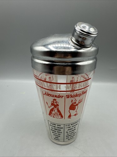Coctelera de vidrio vintage con tapa de metal recetas saludo a tu salud MCM - Imagen 1 de 11