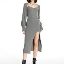 L SIZE - QGW  Grey Ribbed Knit Midi Dress & Bolero- Curve