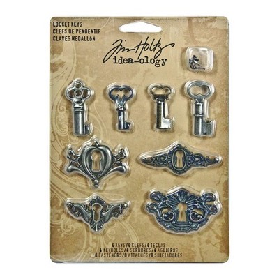 Tim Holtz Idea-ology Metal Locket Keys with Fasteners, 4 Keys and 4 Keyholes ...