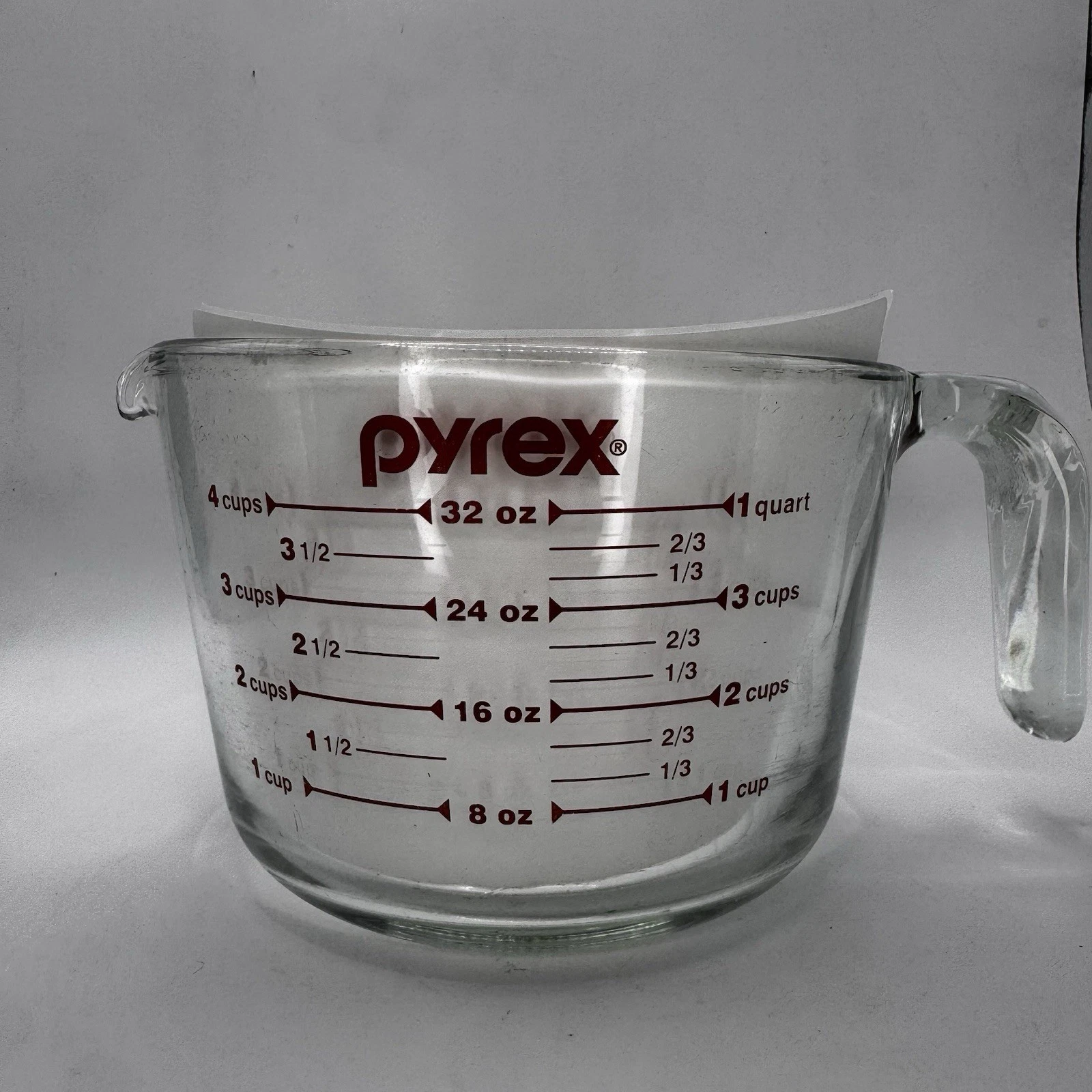 Vintage Pyrex 4 Cup Glass Measuring Cup 32oz 1 Quart Red Lettering USA