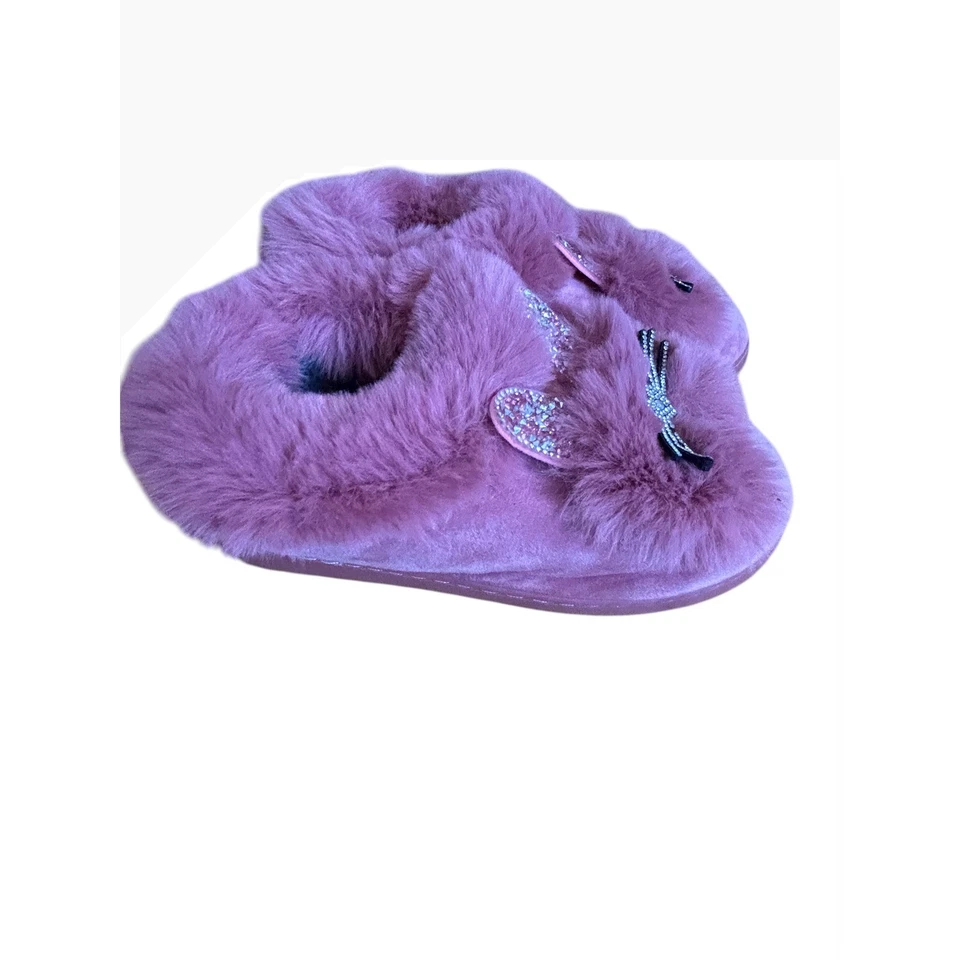 Zapatillas de gato rosa difuso para mujer orejas con estrás arco acogedores zapatos para el hogar Foto 4 de 4