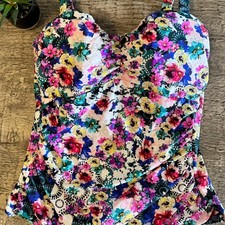 Gottex Floral Tankini Top Sz 8 38 Bold Tropical Garden Swimwear Resortwear