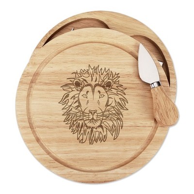 Gift Base Käsebretter Set Mit Messer Löwenmotiv Holz 21x21x3.5cm