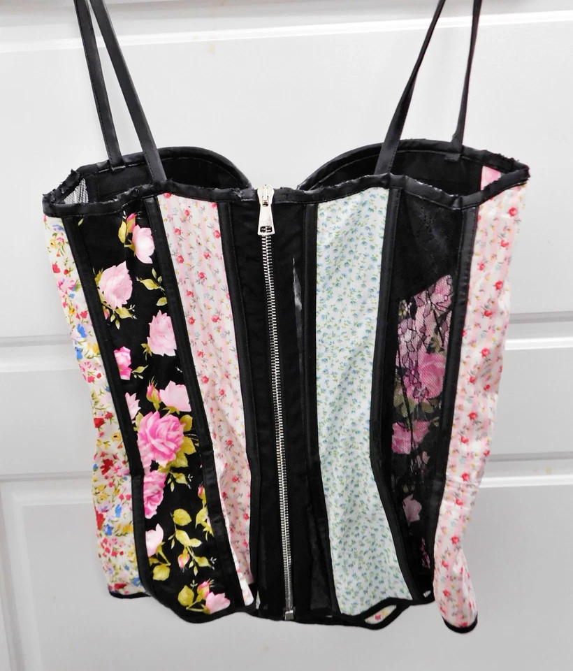 Top corsé de encaje foral negro con paneles de encaje Natasha Zinko talla 38 Foto 3 de 4