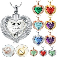 Heart Cremation Jewelry Angel Wing Urn Necklaces for Ashes Crystal Heart Pendant