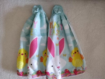 Hand Crocheted Kitchen Dish Towels Happy Easter Set of 2 New Hand Made