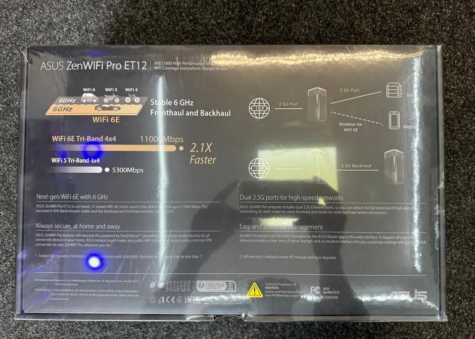 Brand New ASUS ZEN Wi-Fi PRO ET12 AXE11000 Wi-Fi 6E TRIBAND MESH ROUTER  2 PACK  - Image 3 of 4